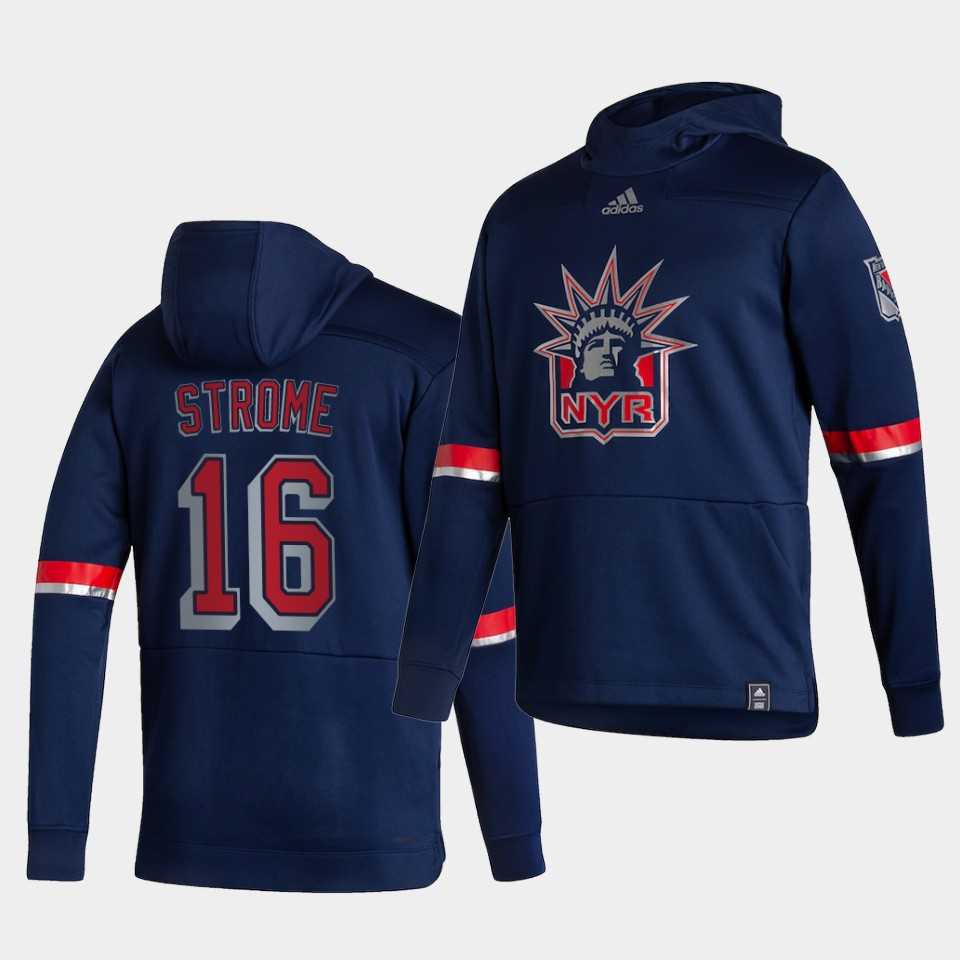 Men New York Rangers 16 Strome Blue NHL 2021 Adidas Pullover Hoodie Jersey